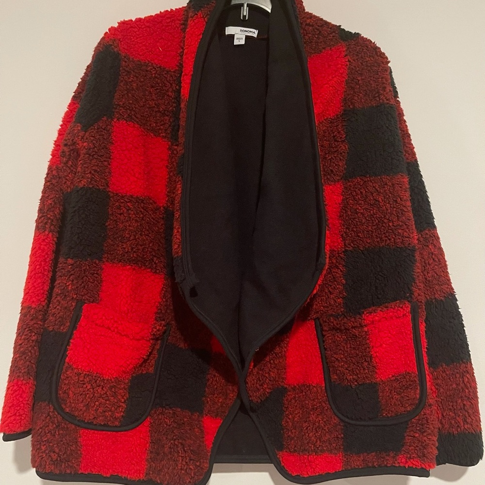 NWT Sonoma Women’s Fleece & Sherpa Cozy Buffalo Plaid Coat/ Cardigan Size Small